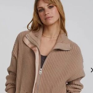 Varley Greenfield Ribbed Tan Zip-Up Sweater
